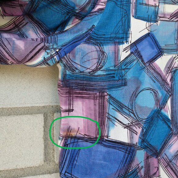 Vintage 60s Tunic Top Rayon 41" Bust Wide Collar Blue Purple Abstract Handmade - Picture 14 of 15